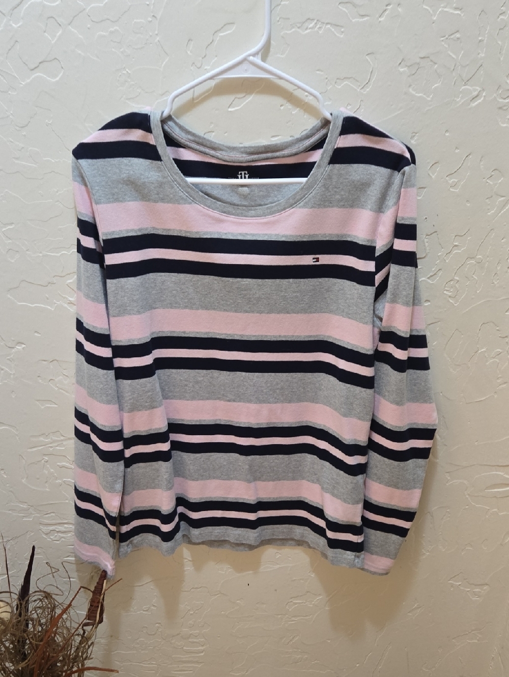 Tommy Hilfiger Pink, Gray & Navy Striped Long Sleeve Tee